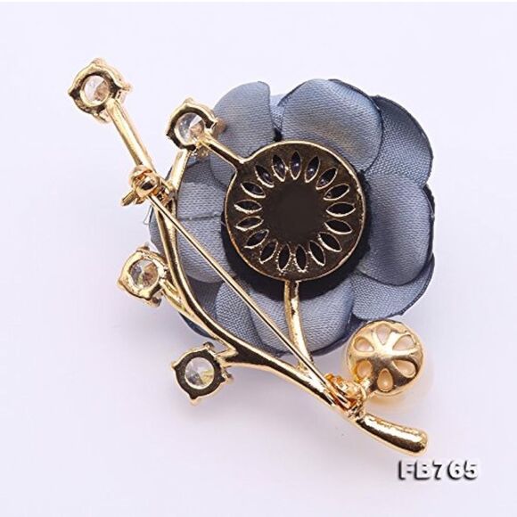 Brooch Blue Gold 11.5mm Rose Flower White Freshwater Pearl Bouquet Broach Pin A1 - Picture 8 of 8